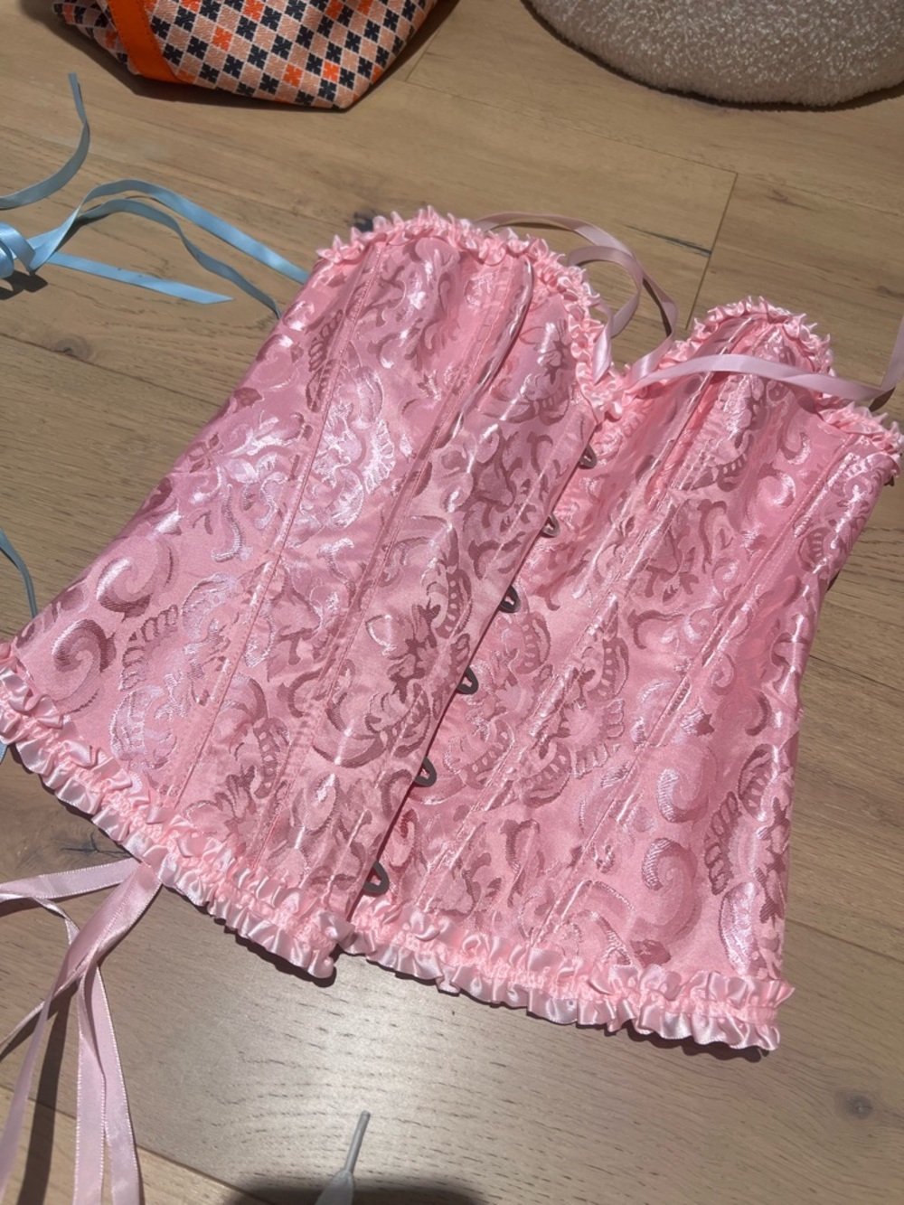 Pink Satin Brocade Corset Top